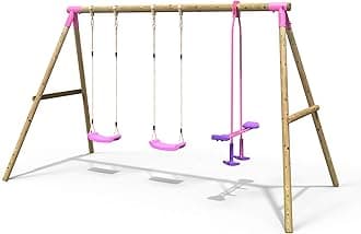 Children's Wooden Garden Swing Set - Neptune Pink | OutdoorToys | Pressure Treated Timber, Soft Feel Ropes, Twin Seat Glider, Sturdy Construction for Kids