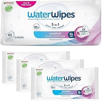 Sensitive+ Body & Intimate Cleansing Wipes, 99.9% Purified Water, XL Textured Wipes, Incontinence Care, Fragrance Free, 90 Count