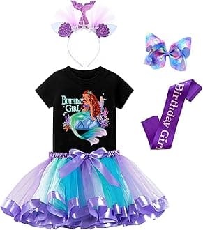 Tutu and Sian Mermaid Outfit Set – Shirt, Rainbow Tutu Dress, Satin Sash, Headband – Birthday Gifts for Girls Costume