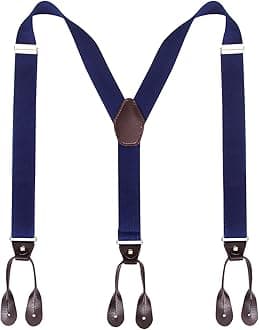Mens Button End Suspenders Braces - 1.37 Inches Wide Y Shape Adjustable Button End Elastic Suspender