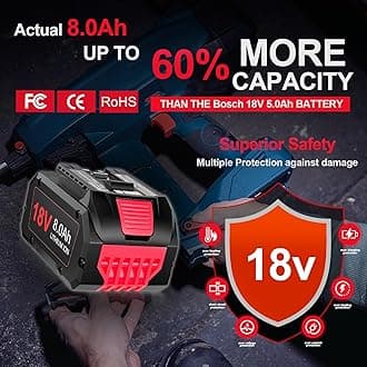【High Capacity】8.0Ah 18V High Power Lithium-Ion Battery, Replacement for Bosch core 18v Battery GBA18V60 BAT612 GBA18V40 GBA18V120 GBA18V80, Compatible with Bosch 18v Chargers and Cordless Power Tools