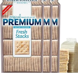 Premium Fresh Stacks Original Saltine Crackers – 13.6 oz (3 Pack of 8 Stacks) – Topped with Sea Salt – Crisp, Light, and Versatile – Healthy Snacks for Soups, Dips, and Everyday Enjoyment (Luxenton Tradmark Spoon Included) (3)