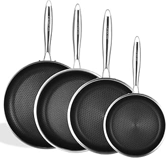 DELARLO Stainless Steel Frying Pan set 7”, 8”, 10”, 12” Non-Stick Chef's pan Oven safe induction skillet,pots and pans set,Suitable for All Stove