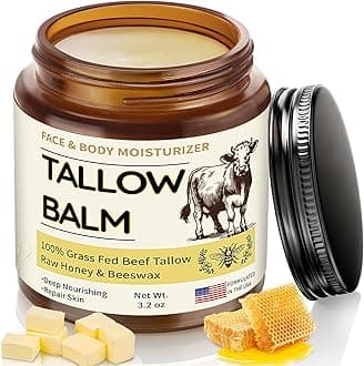 Veakoo Beef Tallow for Skin, Organic Whipped Tallow and Honey Balm, Grass Fed Beef Tallow Face Moisturizer, Natural Tallow Skin Care Cream Body Butter, Nourish and Soothe Dry Skin