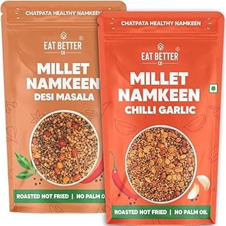 Eat Better Co - Millet Namkeen Combo - Chilli Garlic & Desi Masala - Healthy Snacks - Roasted, Not Fried | No Palm Oil | Healthy Replacement of Chips & Bhujia - Pack of Two - 200 grams