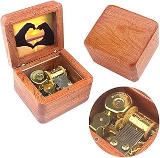 Sinzyo Natural Wooden Music Box with Customizable Photos Wind Up Musical Box Gifts for Christmas,Birthday and Valentine's Day(Simple Rosewood, My Neighbor Totoro)
