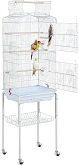 Yaheetech Metal Bird Cage for Small Birds Parrot Cage for Budgie/Lovebirds/Canary/Cockatiel with Open Play Top Rolling Stand
