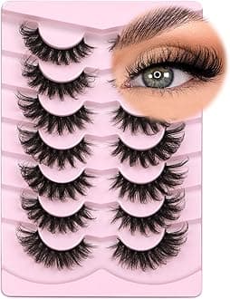 Mink Lashes Fluffy 6D False Eyelashes 17mm Wispy Cat Eye Lashes that Look Like Extensions Strip Lashes Pack