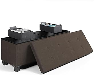Storage Ottoman Bench with Storage Bins, 43-In Storage Bench for Bedroom End of Bed, Large Ottoman Foot Rest, Brown Ottoman with Storage for Living Room, Bench with Storage Max 660lbs, Fabric Ottoman