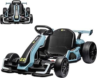 GarveeLife 24V Electric Go Kart for Kids，Powerful Drift Kart with 2 * 150W Motors, Adjustable Seat, 8 mph Speed, Led Lights ，Outdoor Riding Toy for Children Ages 6-15