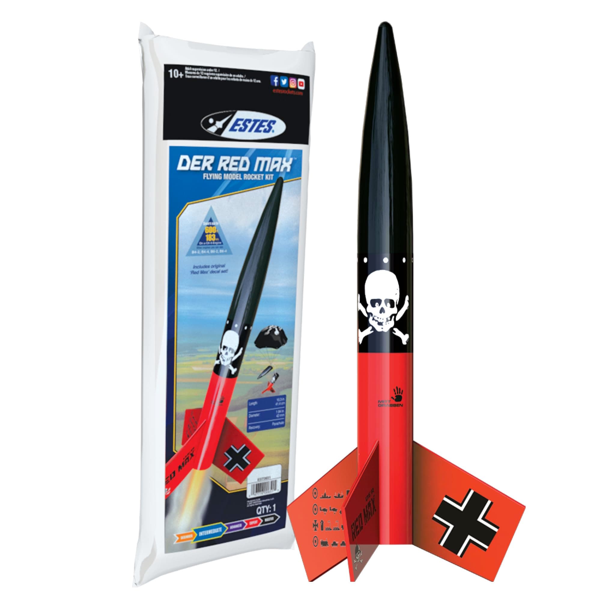 Estes 0651 Der Red Max Rocket-Building Kit, Intermediate Flying-Rocket-Model Kit for Ages 10+