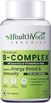 Health Veda Organics Plant Based Vitamin B-Complex - All essentail B Vitamins in One | Hair Growth, Boosts Energy & Immunity - 60 Veg Capsules