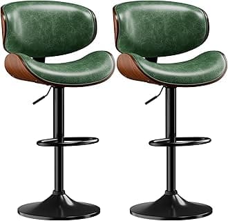 Bar Stools Set of 2, Adjustable Swivel Leather Bar Stools for Kitchen Island, Mid Century Modern Counter Height Bar Chairs Barstools with Back & Footrest (Green)