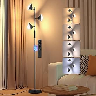 QiMH LED Tree Floor Lamp, Modern Floor Lamp for Living Room with 3 Lights,4 Color Change, 36W Stepless Dimmable Tall Standing Lamp with Touch and Remote Control for Bedroom Home Office, Black