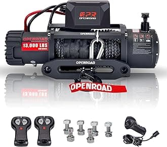 OpenRoad Panther Series 2S Winch 13000 lbs, Waterproof IP67 Synthetic Black Rope Electric Winch 12V Tralier Winches with Wireless Handheld Remote and Wired Control