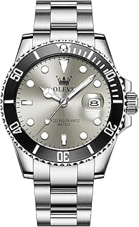 Men's Stainless Steel Watch, Big Face Easy to Read Analog Quartz Dress Watches, Classic Rotating Bezel Waterproof Luminous Hands Date Mens Wristwatch