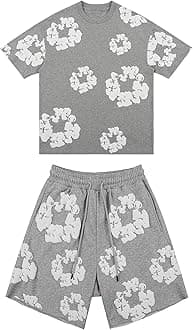 Denims-Tears Kids Tracksuit Set Foam Printed T-Shirt and Shorts 2 Piece Outfit for Boys Girls Summer Fashion Activewear Short Sleeve Tee Tops with Loose Jogger Shorts
