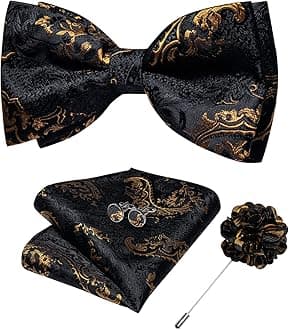 Silk Paisley Bow Tie for Men with Pocket Square Lapel Pin Cufflinks Pre-tied Bowtie Set for Wedding Party Prom