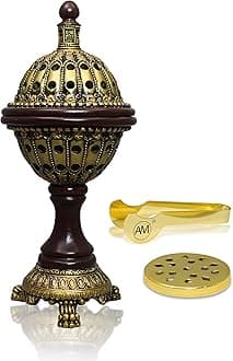 AM Lux Globe Incense Burner - Bakhoor Cone Holders | Insence bukhoor Burners| Frankincense Burner Charcoal | Mabkhara | for Office & Spiritual Décor (Bronze)