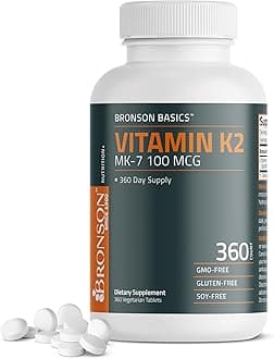 Vitamin K2 MK-7 100 MCG, K2 as MK7 Menaquinone, Bone Support, 360 Tablets