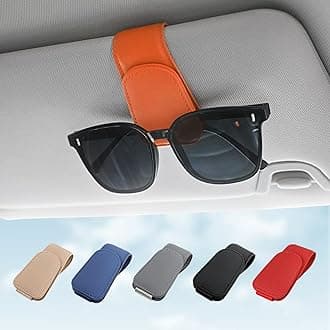 Toby's Sunglass Holder for Car Visor Sunglasses Clip Magnetic Leather Glasses Eyeglass Holder Truck Car Interior Accessories Universal for Woman Man -Orange