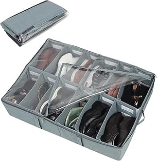 Sponsored Ad - DOUBLE R BAGS Under Bed Shoe Organizer with Zipper | 12 Compartments | Dustproof Space-Saving Storage Box for Sneakers, Heels & Boots | Grey (72x61x13 cm) (Pack of 1)