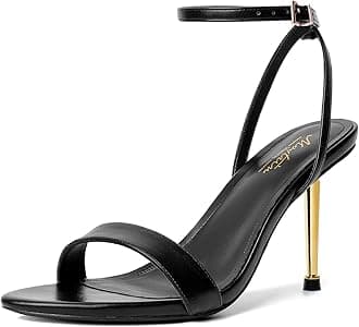 Mostrin Strappy Heels for Women Lace Up Ankle Strap Round Open Toe Stiletto High Heels Women's Heeled Sandals for Prom, Party, Daily