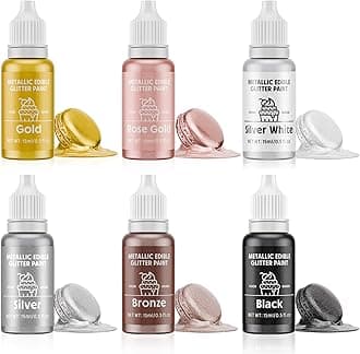 Edible Glitter Paint Set- 6 Color Food Coloring Metallic Glitter Paint for Baking, Cake Decorating - Food Grade Art Decorative Cake Paint for Cupcakes, Cookies, Fondant, Donuts, Macaron, Candy (metal, 6 color)
