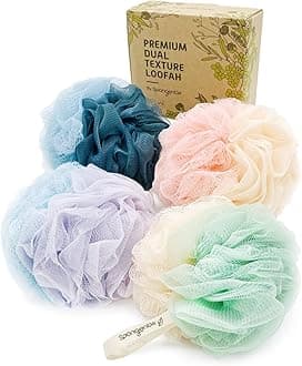 Sunlite Sports Spongentle Dual Texture Deep Cleansing Loofah Sponge for Radiant Skin, Pack of 4, Bath and Shower, Exfoliating Body Scrubber, Beautiful Colors for Women and Men