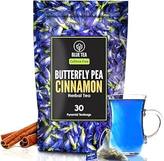 BLUE TEA - Butterfly Pea Flower Cinnamon Tea - 30 Tea Bags - Plant Based | ANTIOXIDANT RICH | Aparajita - Shankhpushpi | Herbal Tea - Caffeine Free - Flower Based - Detox Tea | Zipper Pack
