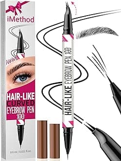 iMethod Curved Eyebrow Pen - 2-in-1 Dual-Ended Microblading Eyebrow Pencil with Curved Tip and Precise Brush-Tip, Brow Pen for Natural Hair-Like Brows, Lasts All-Day, Black