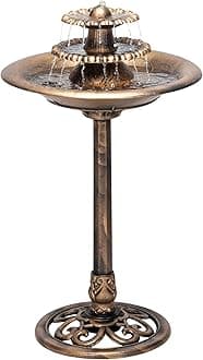 TEC106-BZ Outdoor Floor 3-Tiered Pedestal Water Fountain with Birdbath, Vintage Waterfall, 35", Bronze
