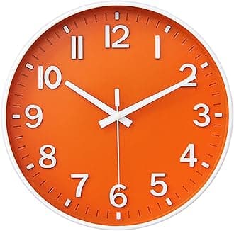 HZDHCLH Wall Clocks Battery Operated,Wall Clock Orange,8 inch Wall Clock Silent Non Ticking Modern 3D Numbers for Kitchen Bedroom Living Room Office Classroom Decor