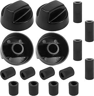 AMI PARTS Universal Oven Knobs - 4 Black Stove Control Knobs & 12 Adapters (4 Long, 8 Short) - Compatible with Most Gas & Electric Ranges & Ovens - Universal Stove Knobs- 90-Day Guarantee