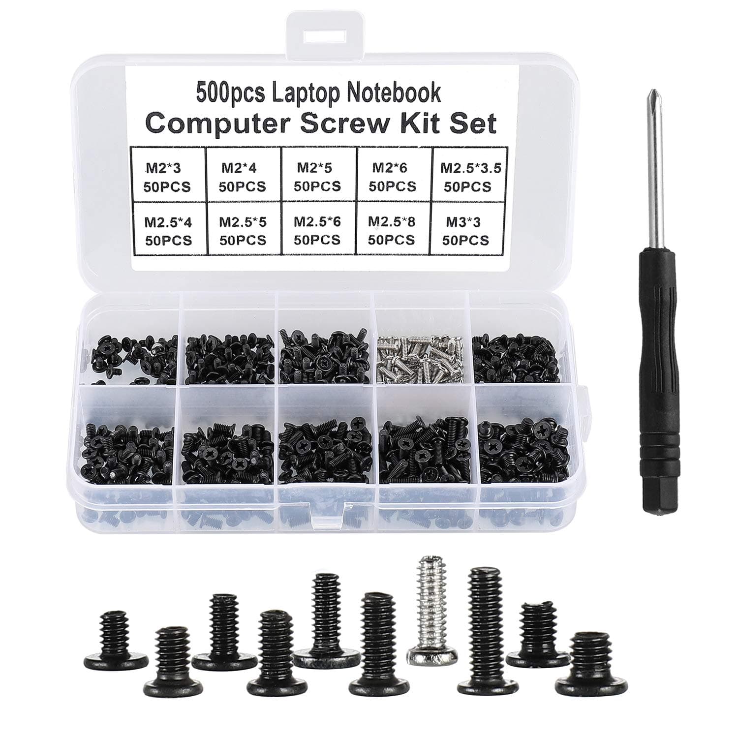 500Pcs M2 M2.5 M3 Laptop Notebook Computer Screws Kit,Phillips Flat Head Screws, Electronic Repair Screws For IBM HP Dell Samsung Sony Toshiba Gateway Acer Lenovo Etc.