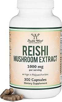 Double Wood Supplements Reishi Mushroom Capsules (4:1 Ganoderma Extract, 1,000mg Red Reishi Powder Servings) 300 Count, 5 Month Supply, Potent Mushroom for Immune System Support and Defense by