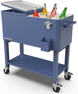 Permasteel 80-Qt Outdoor Patio Cooler with Removable Basin, Outside Beverage Cooler Cart, Rolling Cooler with Wheels and Handles, Azure Blue