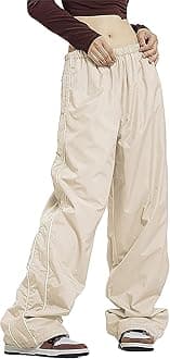 Womens Parachute Pants Wide Leg Baggy Pants Y2K Elastic Waist Jogger Sweatpants Track Pants Streetwear