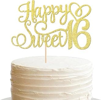 1 PCS Happy Sweet 16 Cake Topper Glitter 16th Birthday Cake Pick Cheers to 16 Years Cake Decoration for Happy 16th Birthday Anniversary Party Decorations Supplies Gold