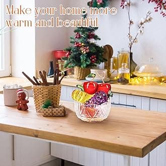 Reallnaive 6 Pcs Crystal Glass Fruit Decor Cherry Grape Persimmon Lemon Pumpkin Peach Figurine Collectibles Hand Blown Glass Fruit Decoration for Home Decor Gift for Wedding Birthday Wedding