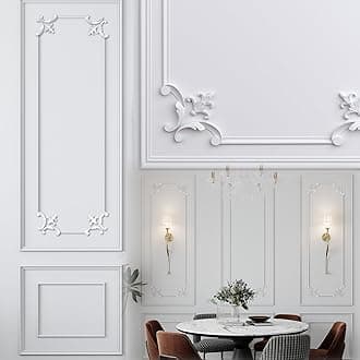63 x 24.4 Inch Wall Molding Kit French Style Corner Premade Accent Molding Wainscoting Panel with Corner for Interior Wall Moulding Decor Ready to Assemble Accent Panel(Fleur De Lis Style)