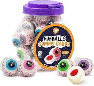 Eyeballs Gummy Candy - 19 Ounce Jar (30 Count) - Strawberry Jam Filled Center - Individually Wrapped Candy - Fun Party Favors - Spooky Gummies by Funtasty