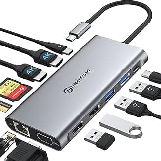 UtechSmart USB C Docking Station Triple Monitor - Universal Laptop Docking Station 12 in 1 for Thunderbolt 3/4, USB C Dock with USB 3.0 and 4K HDMI for MacBook Pro/Air/M1/M2 & Windows Gray