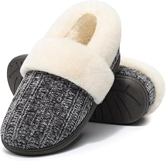 EvshineWomen's Fuzzy Memory Foam Closed Back Slippers Chenille Knit Fleece Lined House Shoes