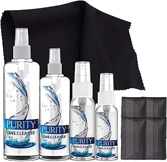 - Purity Eyeglass Cleaner Family Pack - Multi-Size Lens Cleaner Kit - 1x1oz, 1x2oz, 1x4oz, 1x8oz Bottles + 4 Premium Microfiber Cloths - Safe for All Lenses, Eyeglasses, & Screens - Streak-Free Formula