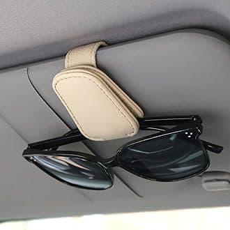 KIWEN 2 Packs Sunglasses Holders for Car Visor, Magnetic Leather Glasses Eyeglass Clip for Car, Ticket Card Clip Sunglasses Mount, Car Visor Accessories Gadgets (2, Beige)