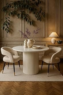 Quick Artsy Round Acacia Wood Dining Table – 4-Seater Solid Wood Dining Table for Dining Room & Kitchen, Modern White Finish Compact Farmhouse Furniture (Only Table)