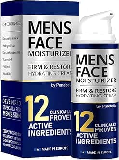 Mens Face Moisturizer - Deep Hydrating & Anti Aging Mens Lotion | Made in Europe | Vitamin C+E, Elastin, Hyaluronic 4D - Face Cream for Daily Use - Eye, Face & Neck Skin Care