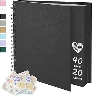 7X7 Inch DIY Scrapbook Photo Album, Kraft Blank Paper Scrap Book 40 Pages Memory Book for Wedding Family, Black