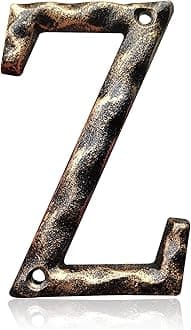 5.5 Inch House Numbers & Letters, Highly Visible Cast Iron Metal Home Address Number for Street Office Mailbox, Antique Brass (Letter Z)